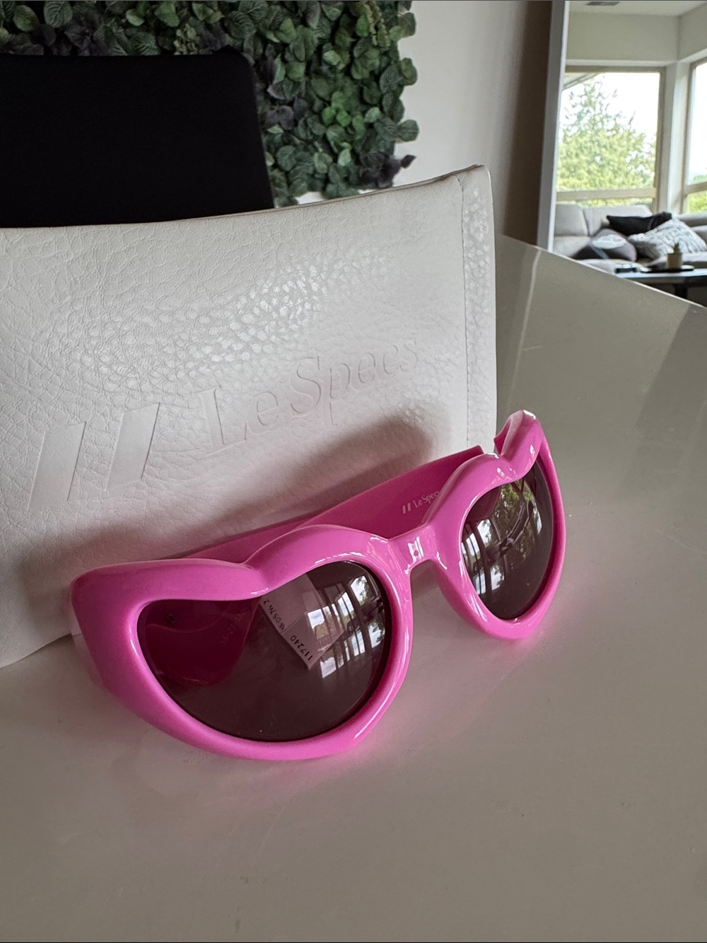 Le Specs Pink Heart-Shaped Sunglasses